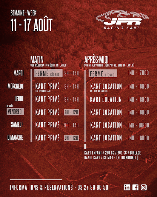 Planning semaine du 15 Août